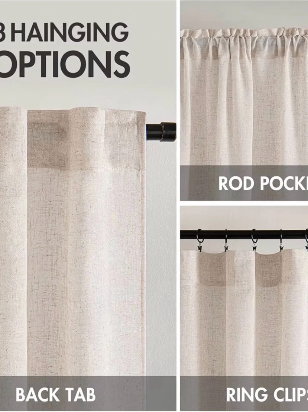 MIULEE Natural White Linen Curtains 52x84 Inch Long for Bedroom Living Room